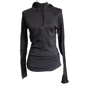 RBX Black Compression Top Hooded Goth Tight Long Sleeve Thumbhole Running Shirt